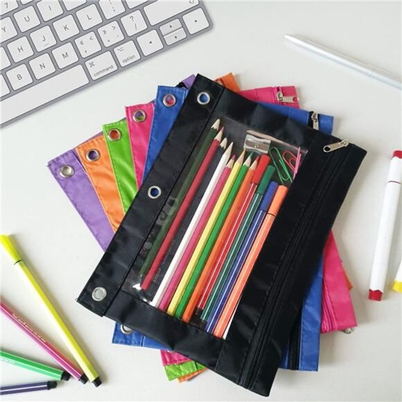Pencil Pouch for 3 Ring Binder, Binder Pouches with Zipper Bulk, Pen - Picture 3 of 7